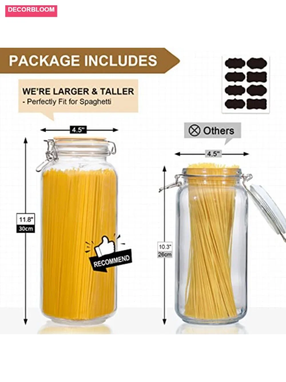 Tall 92oz Glass Jars with Airtight Lids, 3-Pack Square Mason Jars for Pantry